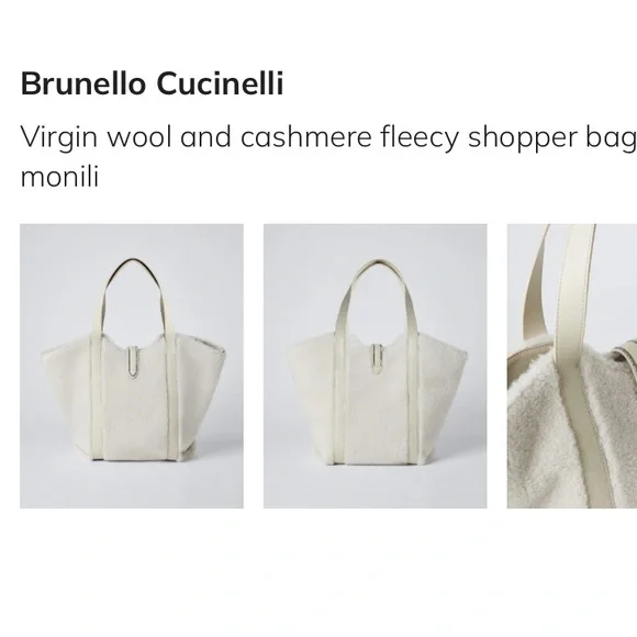 NWT 2PC Set Shopper Bad Monili Italy Wool Cashmere Fleecy Fur effect beige - Picture 10 of 12